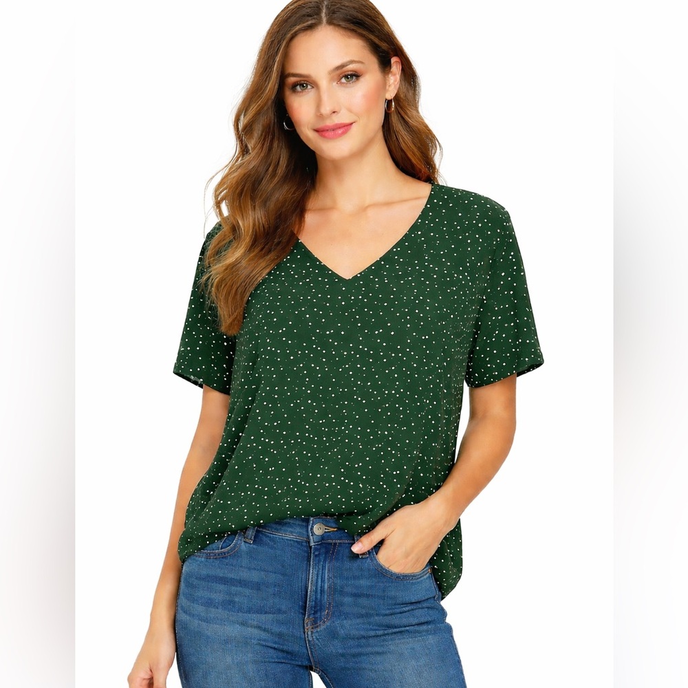 41Hawthorne stitchFix short sleeved dark green Polka Dot Top size XL